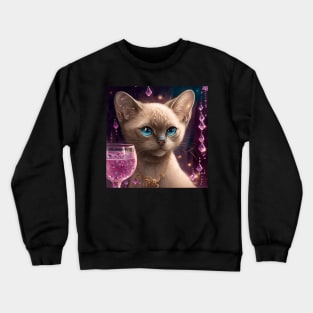 Burmese Cat Enjoys Her Cocktail Crewneck Sweatshirt